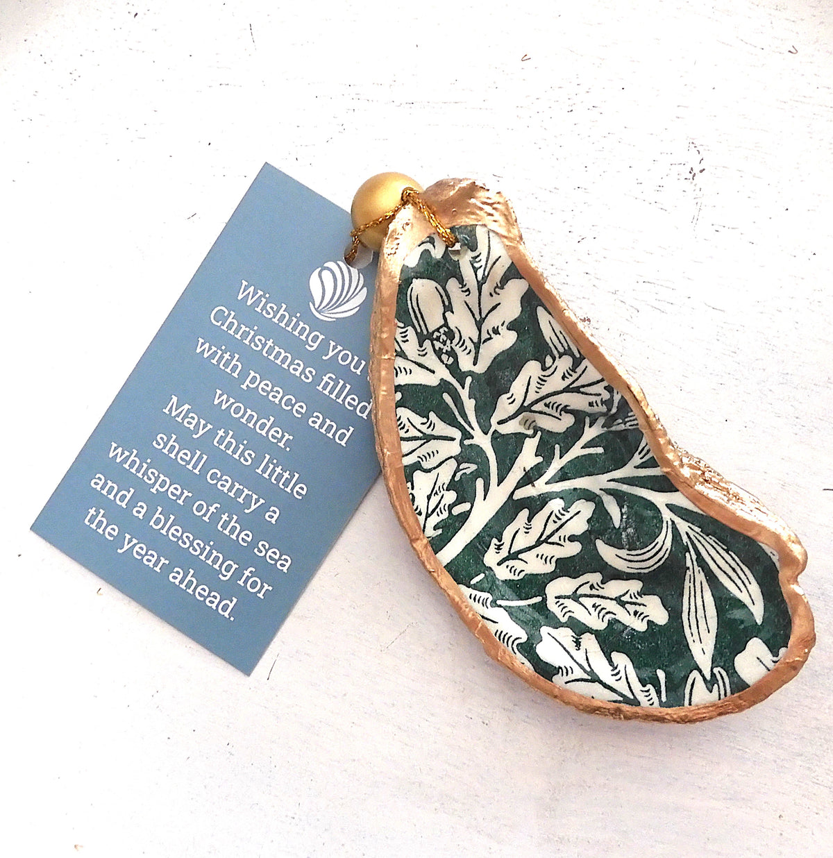HANGING OYSTER SHELL CHRISTMAS ORNAMENT 'ASSORTED DESIGNS'
