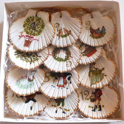 'TWELVE DAYS OF CHRISTMAS' Upcycled Scallop Shell Ornaments