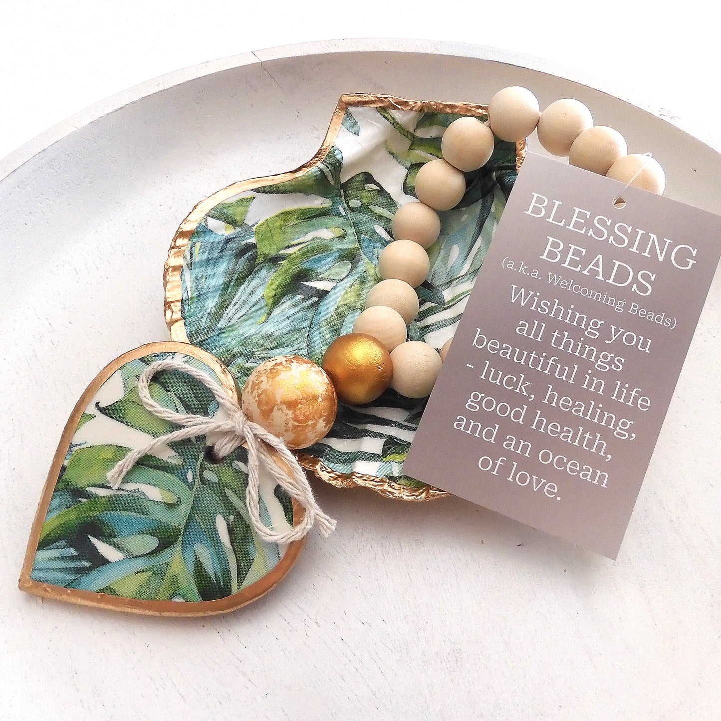 HEART BLESSING BEADS HANGER - 'PALM LEAF