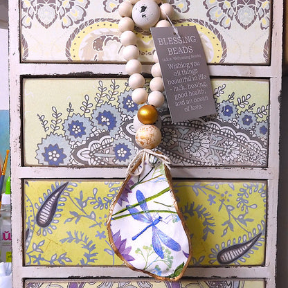 OYSTER SHELL BLESSING BEADS HANGER 12-13cm SHELL 'DRAGONFLY'