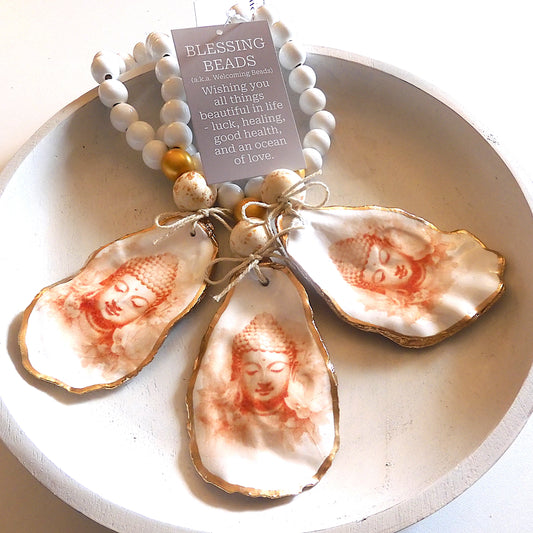 OYSTER SHELL BLESSING BEADS HANGER 12-13cm SHELL 'BUDDHA SIENNA'