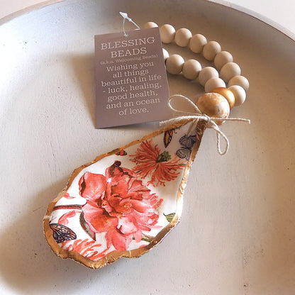 OYSTER SHELL BLESSING BEADS HANGER 12-13cm SHELL 'CHINESE PEONY'